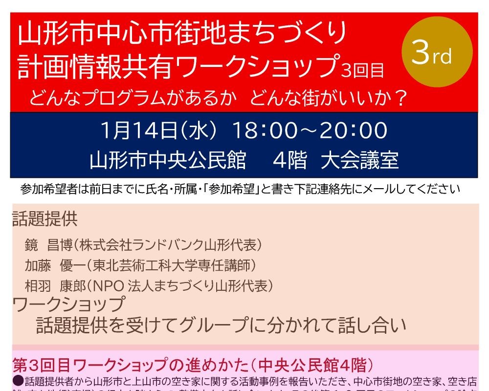 山形市中心市街地まちづくり　計画情報共有ワークショップ　3回目